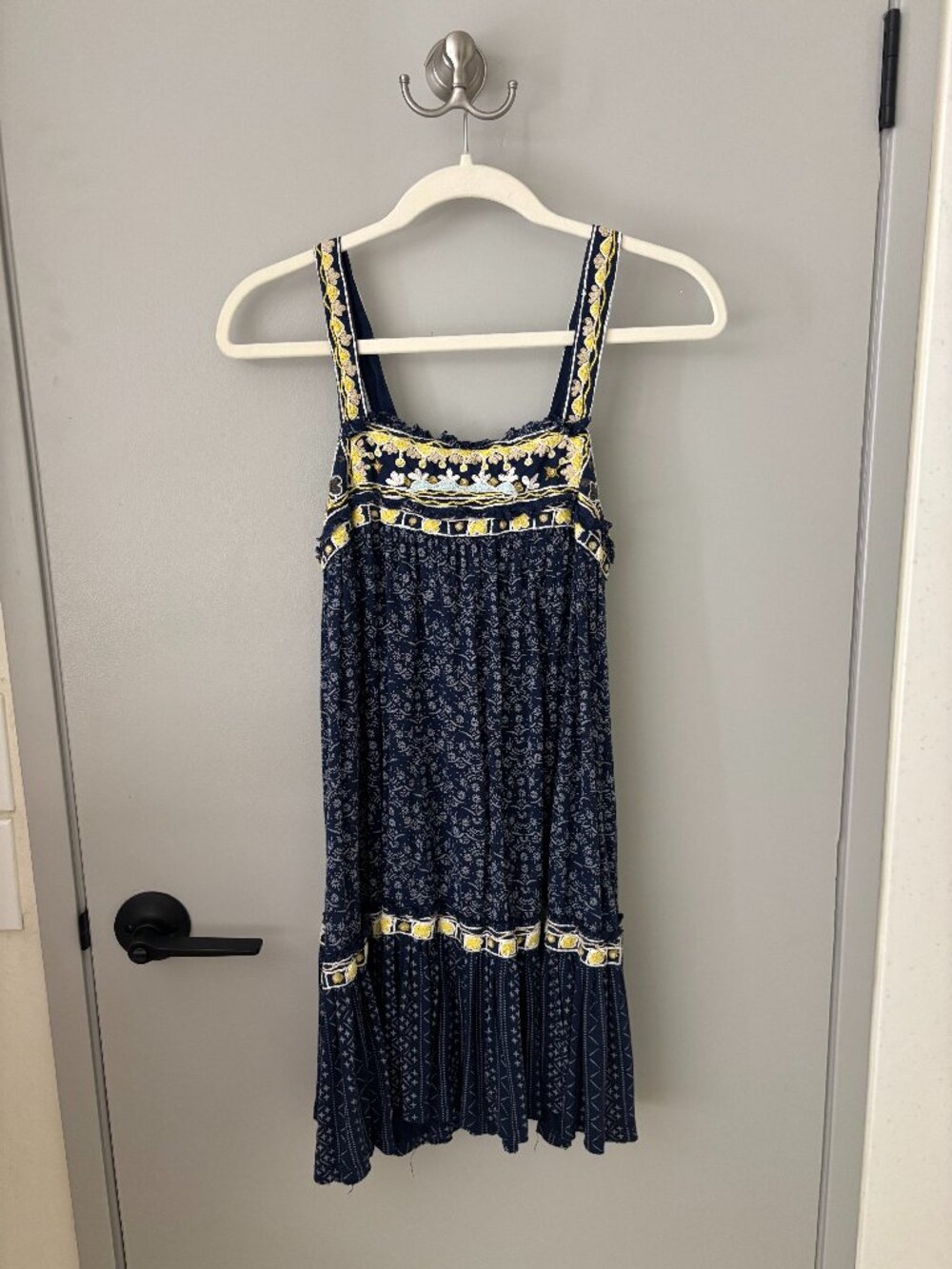 Free People Navy Embroidered Boho Midi Dress
